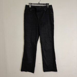 Chico's Pull On Bootcut Jeans Black Denim Size 2 (US 12) Elastic Waist , EUC